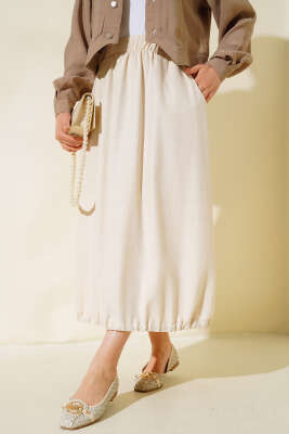 Etek Ucu Büzgülü Etek Bej - MISRA