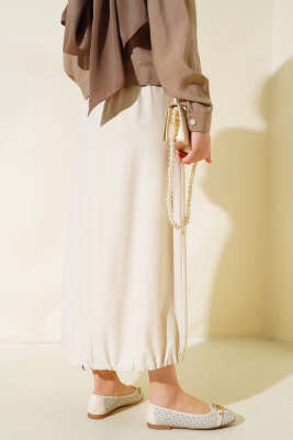 Etek Ucu Büzgülü Etek Bej - Etek