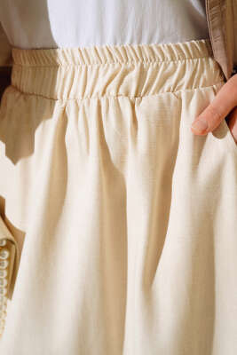 Etek Ucu Büzgülü Etek Bej - Uzun Etek