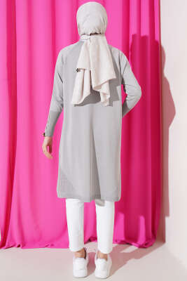 Etek Ucu Dantel Detaylı Triko Tunik Gri - Triko Tunik