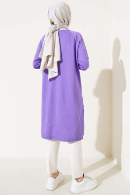 Etek Ucu Dantel Detaylı Triko Tunik Lila - Triko Tunik