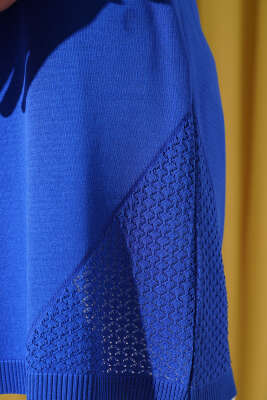 Etek Ucu Dantel Detaylı Triko Tunik Saks - Triko Tunik