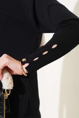 Etek Ucu Dantel Detaylı Triko Tunik Siyah - Triko Tunik