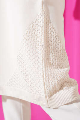 Etek Ucu Dantel Detaylı Triko Tunik Vanilya - Triko Tunik