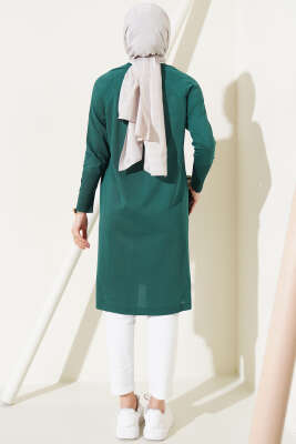 Etek Ucu Dantel Detaylı Triko Tunik Zümrüt - Triko Tunik