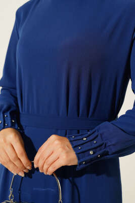 Etek Ucu Dantelli Elbise Lacivert - Tesettür Elbise