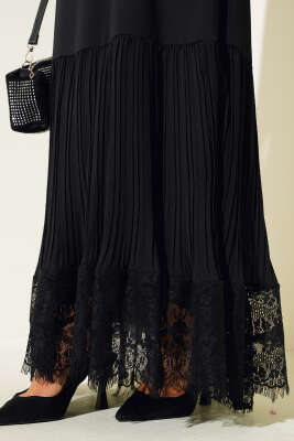 Etek Ucu Dantelli Elbise Siyah - Tesettür Elbise