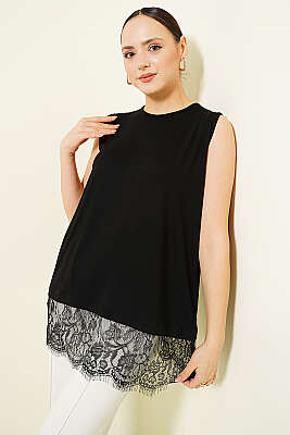 Etek Ucu Dantelli İçlik Siyah - NESSİA