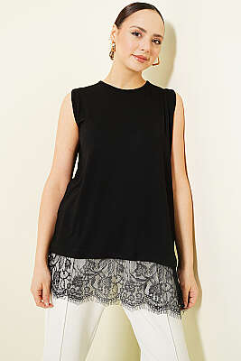 Etek Ucu Dantelli İçlik Siyah - Kadın İçlik