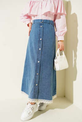 Etek Ucu Dantelli Kot Etek Kot - ALİ AKKAYA