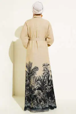 Etek Ucu Desenli Boydan Düğmeli Elbise Siyah - Tesettür Elbise