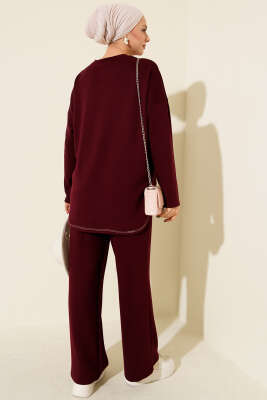 Etek Ucu Dikişli Loyşa İkili Takım Bordo - İkili Takım
