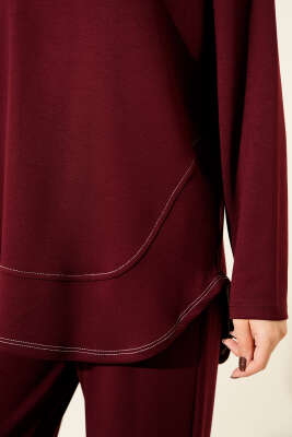 Etek Ucu Dikişli Loyşa İkili Takım Bordo - İkili Takım