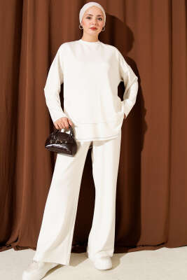 Etek Ucu Dikişli Loyşa İkili Takım Ekru - İkili Takım