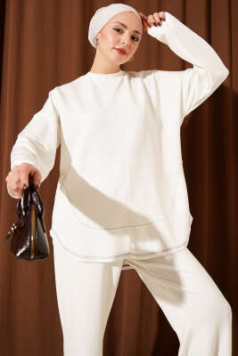 Etek Ucu Dikişli Loyşa İkili Takım Ekru - İkili Takım