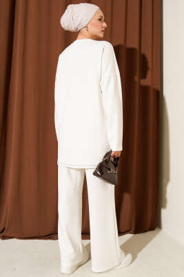 Etek Ucu Dikişli Loyşa İkili Takım Ekru - İkili Takım