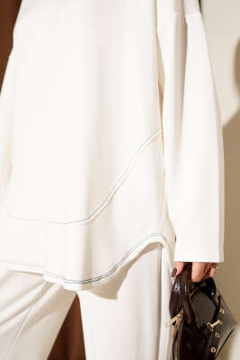 Etek Ucu Dikişli Loyşa İkili Takım Ekru - İkili Takım