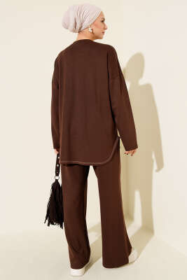 Etek Ucu Dikişli Loyşa İkili Takım Kahve - İkili Takım