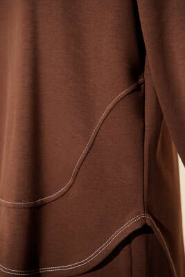 Etek Ucu Dikişli Loyşa İkili Takım Kahve - İkili Takım