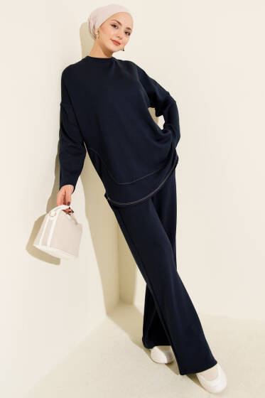 Etek Ucu Dikişli Loyşa İkili Takım Lacivert - İkili Takım