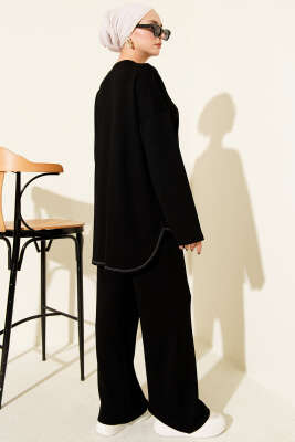 Etek Ucu Dikişli Loyşa İkili Takım Siyah - İkili Takım