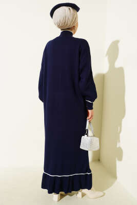 Etek Ucu Fırfır Detaylı Triko Elbise Lacivert - Elbise