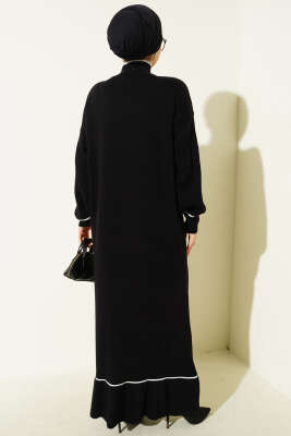 Etek Ucu Fırfır Detaylı Triko Elbise Siyah - Elbise