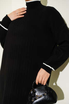 Etek Ucu Fırfır Detaylı Triko Elbise Siyah - Elbise