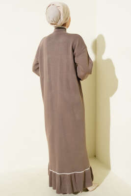 Etek Ucu Fırfır Detaylı Triko Elbise Vizon - Elbise