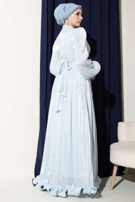 Etek Ucu Fırfırlı Büzgülü Abiye Elbise Bebe Mavi - Elbise