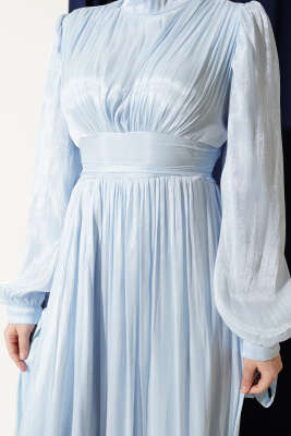 Etek Ucu Fırfırlı Büzgülü Abiye Elbise Bebe Mavi - Elbise