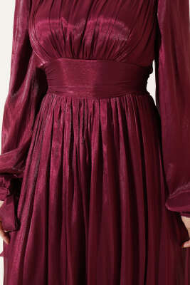 Etek Ucu Fırfırlı Büzgülü Abiye Elbise Bordo - Elbise