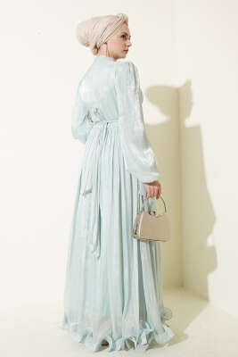 Etek Ucu Fırfırlı Büzgülü Abiye Elbise Çağla Yeşili - Elbise