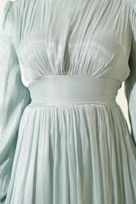 Etek Ucu Fırfırlı Büzgülü Abiye Elbise Çağla Yeşili - Elbise