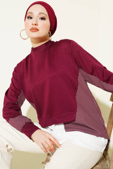 Etek Ucu Garni Detaylı Loyşa Tunik Bordo - Tunik
