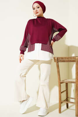 Etek Ucu Garni Detaylı Loyşa Tunik Bordo - Tunik