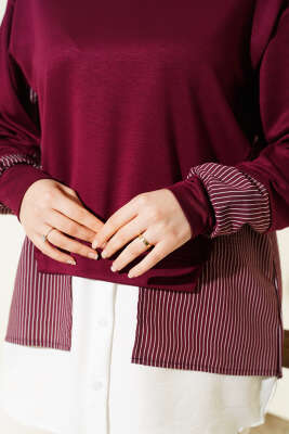 Etek Ucu Garni Detaylı Loyşa Tunik Bordo - Tunik