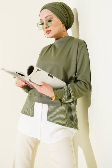 Etek Ucu Garni Detaylı Loyşa Tunik Haki - Tunik