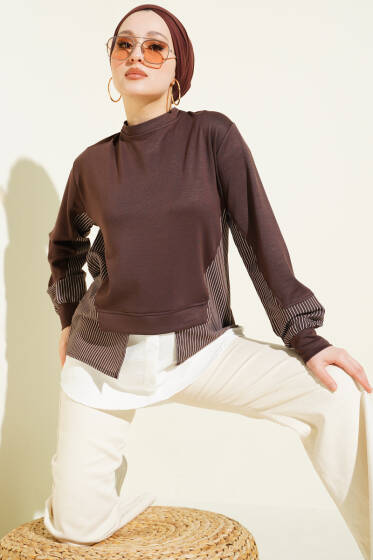 Etek Ucu Garni Detaylı Loyşa Tunik Kahve - Tunik