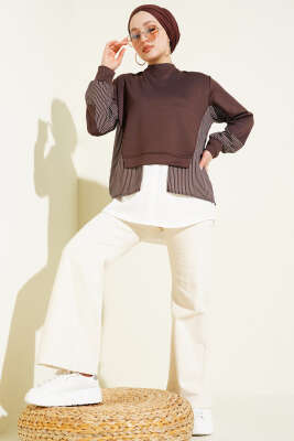 Etek Ucu Garni Detaylı Loyşa Tunik Kahve - Tunik