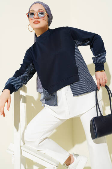 Etek Ucu Garni Detaylı Loyşa Tunik Lacivert - Tunik