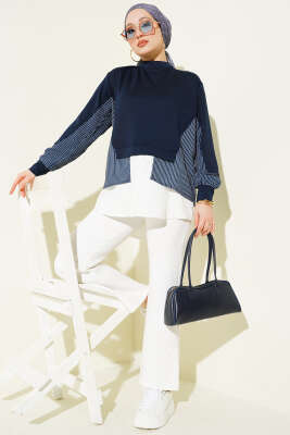 Etek Ucu Garni Detaylı Loyşa Tunik Lacivert - Tunik