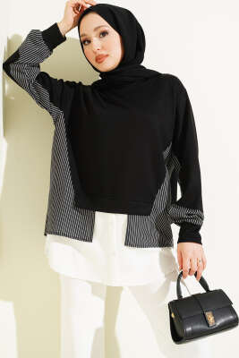 Etek Ucu Garni Detaylı Loyşa Tunik Siyah - DESTİNA