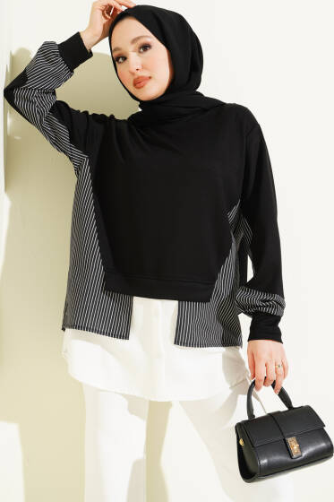 Etek Ucu Garni Detaylı Loyşa Tunik Siyah - Tunik