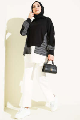 Etek Ucu Garni Detaylı Loyşa Tunik Siyah - Tunik