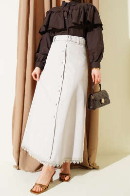 Etek Ucu Güpürlü Düğme Detaylı Etek Taş - ALİ AKKAYA