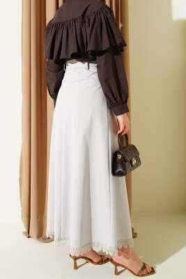 Etek Ucu Güpürlü Düğme Detaylı Etek Taş - Etek