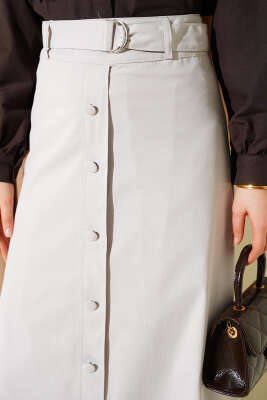 Etek Ucu Güpürlü Düğme Detaylı Etek Taş - Etek