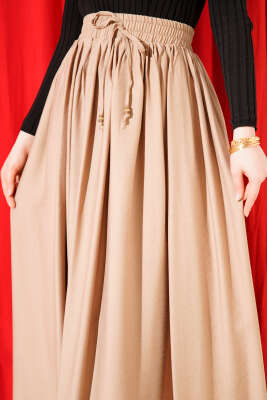 Etek Ucu Güpürlü Kloş Etek Latte - Etek