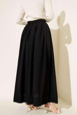 Etek Ucu Güpürlü Kloş Etek Siyah - Etek